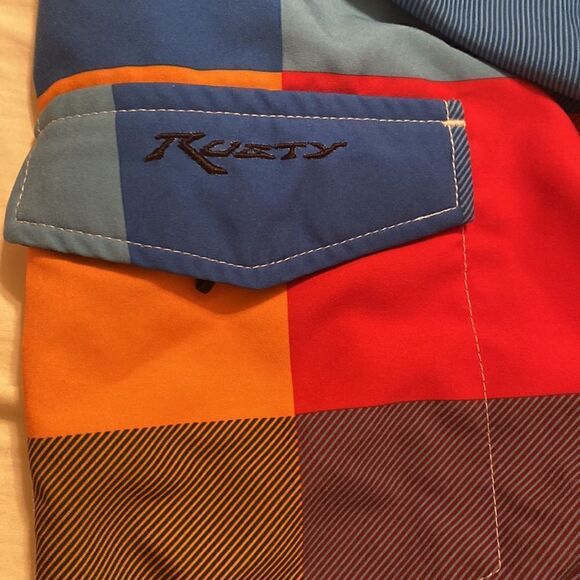 RUSTY Men’s 30 Blue Red Green Orange Board Shorts - Picture 2 of 5